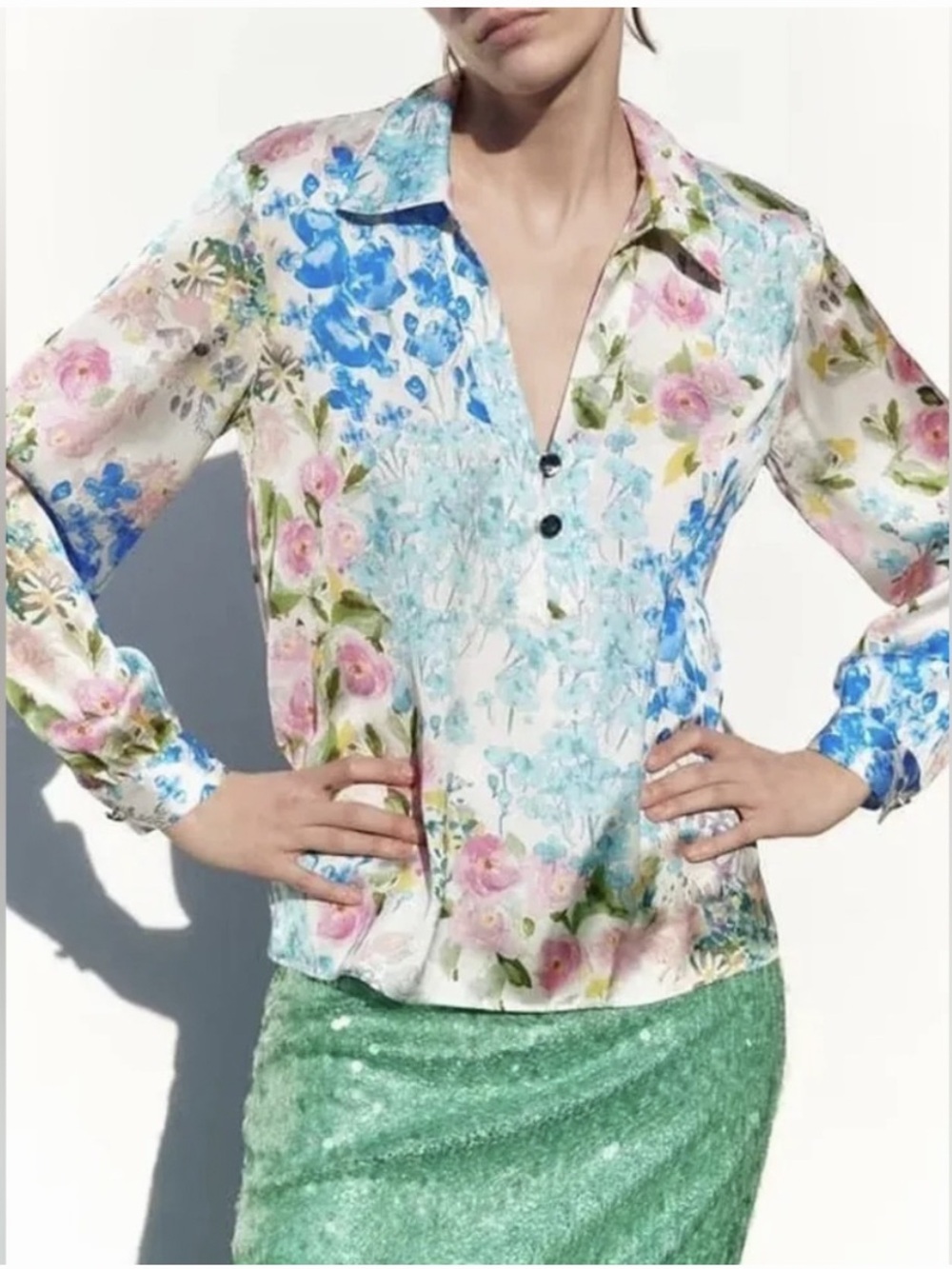 ZARA Satin Effect Floral Shirt